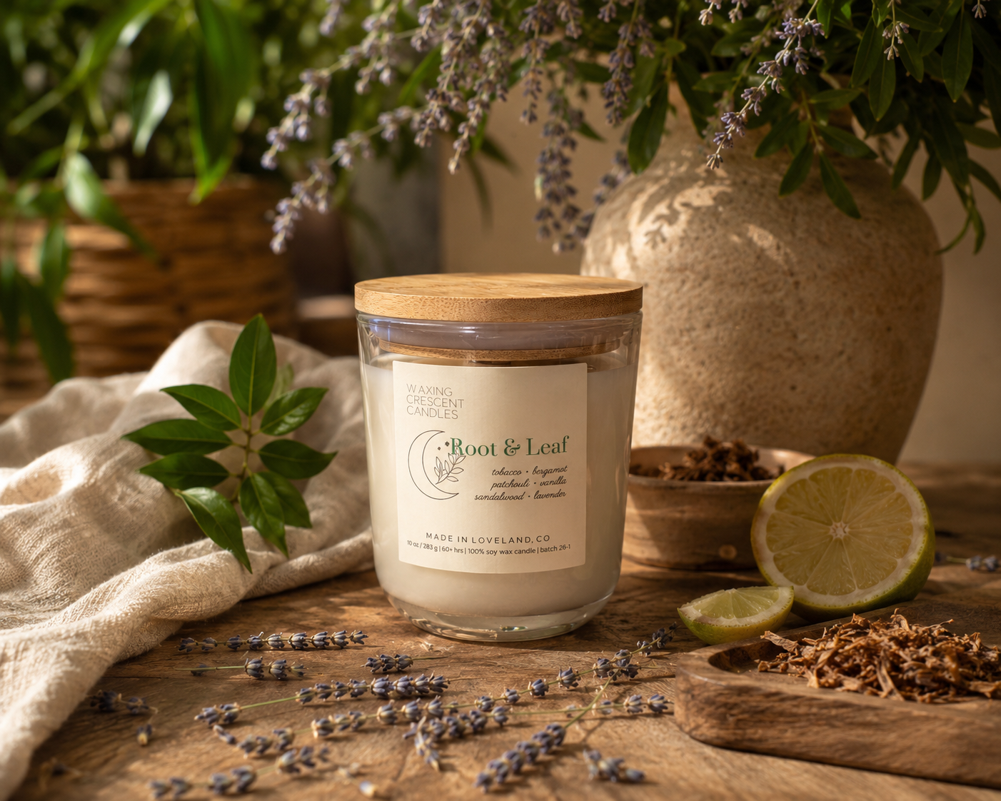 Root & Leaf  (patchouli + bergamot + tobacco + vanilla + sandalwood + lavender)
