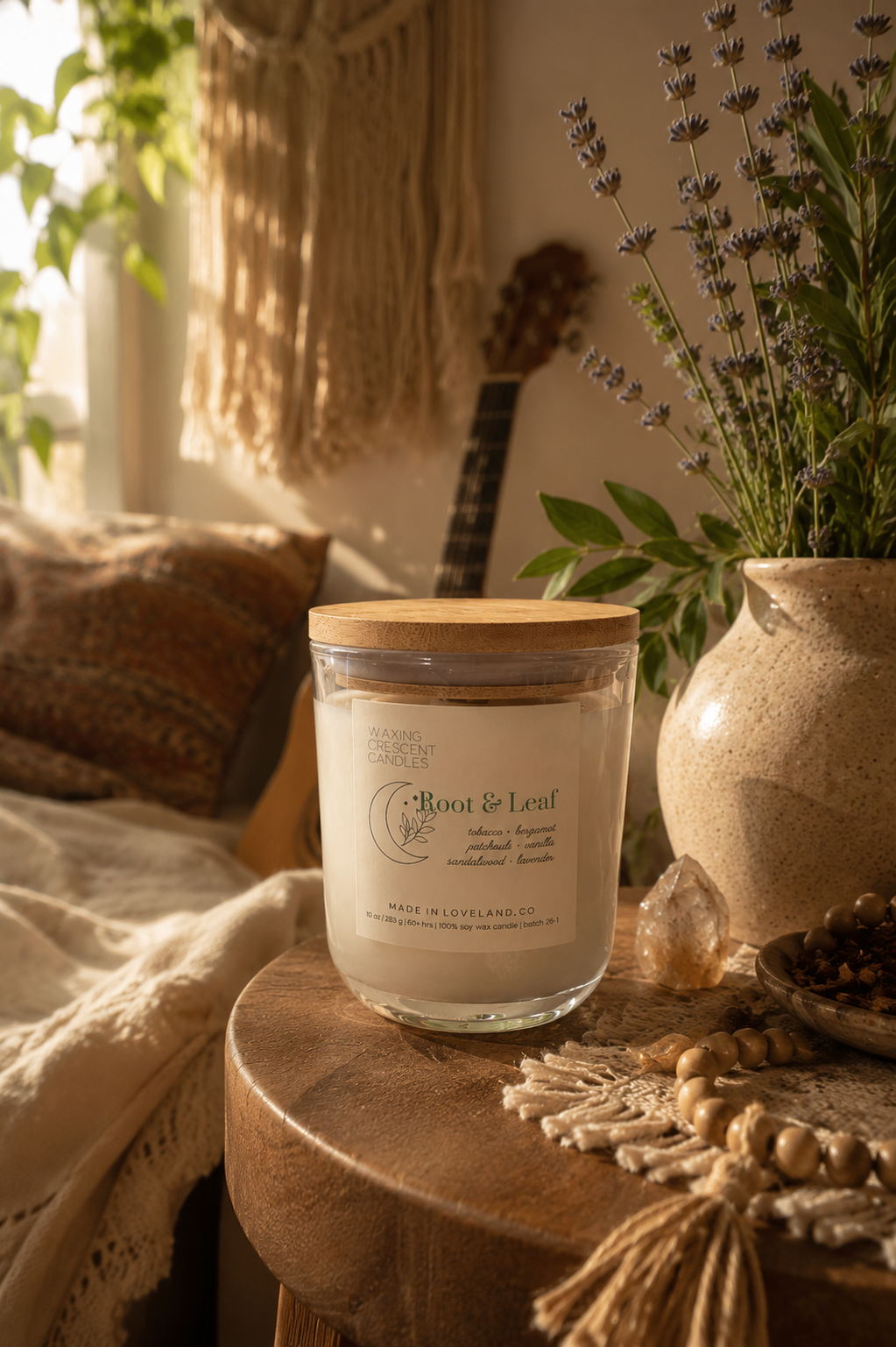 Root & Leaf  (patchouli + bergamot + tobacco + vanilla + sandalwood + lavender)