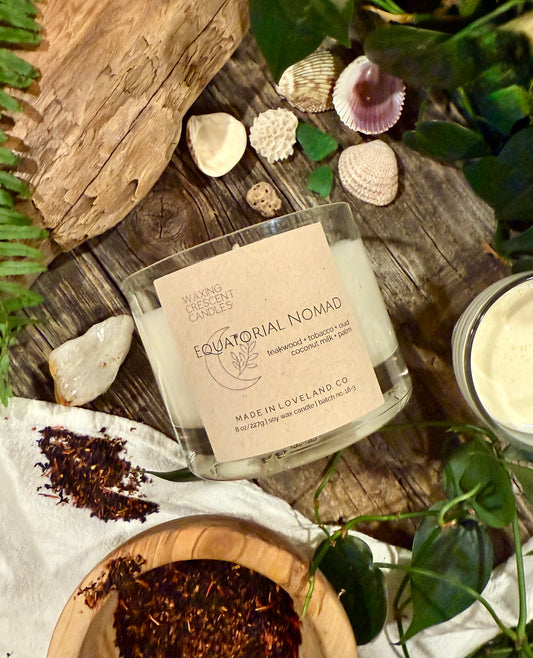 Equatorial Nomad (teakwood + tobacco + smoked oud + coconut milk + palm + patchouli)
