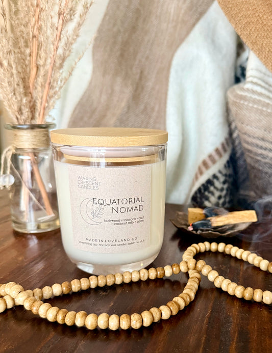 Equatorial Nomad (teakwood + tobacco + smoked oud + coconut milk + palm + patchouli)